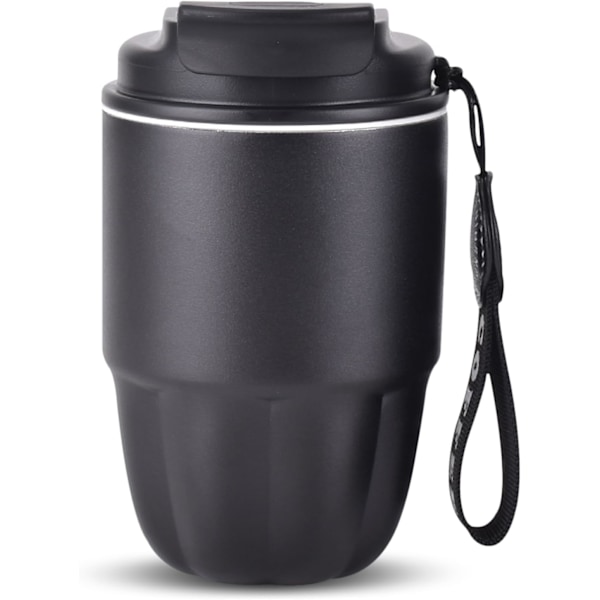 Kaffetermos, Mini Isolerad Kaffemugg, Rostfritt Stål Foder + Dubbel Pip för Drickande, Läcksäker, 320ml Black