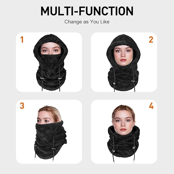 Vinter Termisk Arktisk Sammet Balaclava för Män Kvinnor, Multifunktionell Vindtät Varm Skidmask Ansiktsöverdrag med Halsvärmare Black