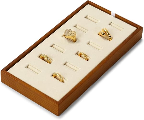 Solis Træ Smykke Displaybakker 12 Slots Ring Organizer Bakker (Beige) Verde
