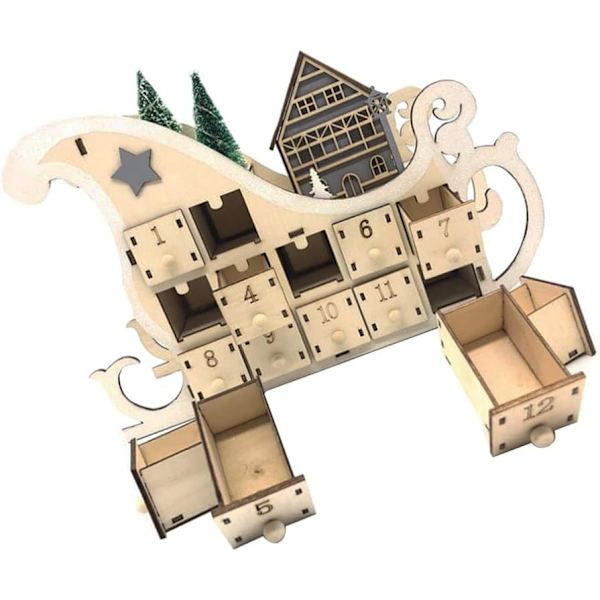 Puinen täytettävä adventtikalenteri - Joulukalenteri 24 laatikolla - DIY - Reki - Joulumaja - Pöytäkoristelu - DIY-sarja 2023 - Countdown