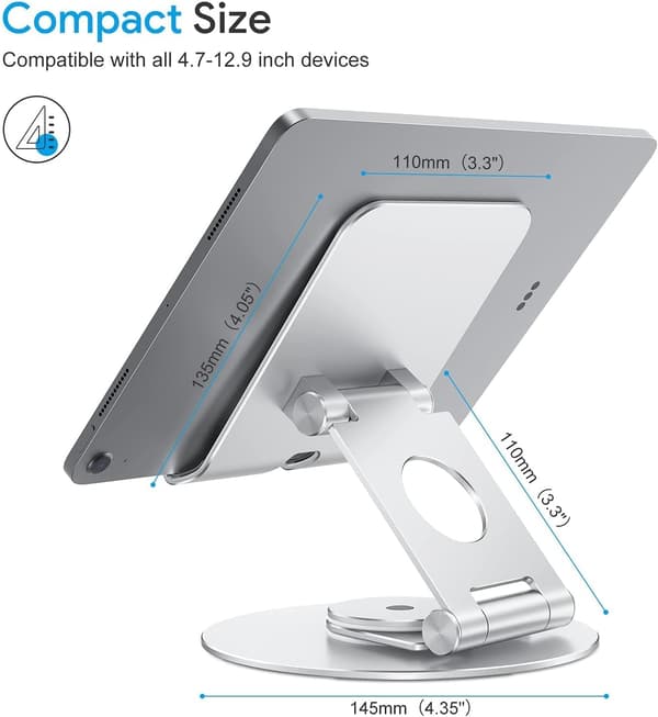 360° roterbar tablet-holder, egnet til tablets op til 12,9 tommer Silver
