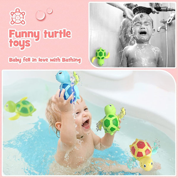 Badleksaker 1-3 år, Baby Girl Toy Bathtub Turtle Toy, Bedårande flerfärgade flytande badleksaker - [3 stycken]