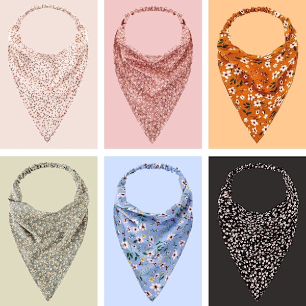 6 stk. Blomstrede elastiske hårbånd, tørklæde, pandebånd, chiffon hovedtørklæde, trykt turban