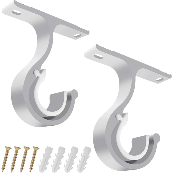2 stk Gardinstangsbraketter, for gardinstang med diameter 28 mm (1-1/8 tommer) stangsbrakett, for gardin eller garderobe (hvit)
