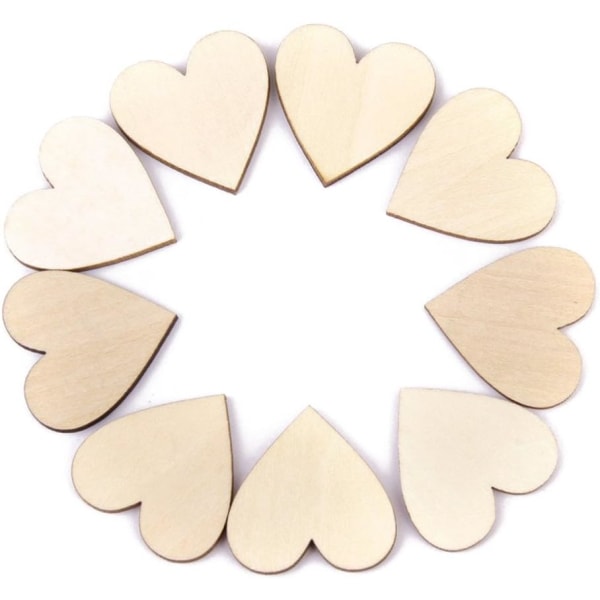 100 stk. (5 cm) - Rustikt udseende træhjerter til hobbyprojekter - til bryllupsdekorationer