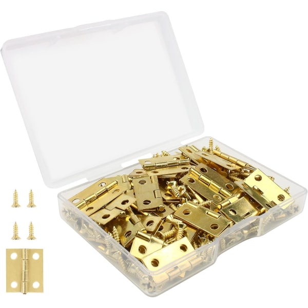 50 stk. Mini-modelleringshængsler, 18 x 15 mm Små messinghængsler i rustfrit stål, holdbare, til æsker, smykkeskrin, skabe med 200 skruer - Guld