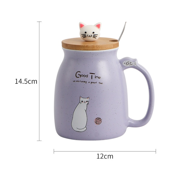 Tekop med ske og låg, keramisk kaffekop, kawaii katte kop, søde tekopper, søde ting, fødselsdagsgaver, 401-500ml