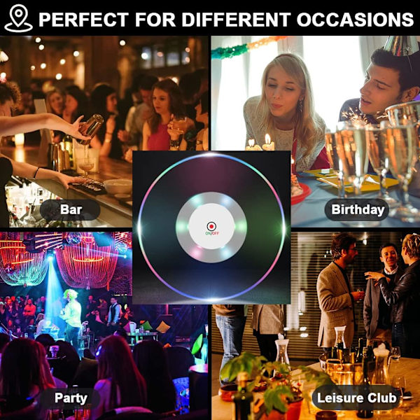 6 stk. LED-glasbrikker til drinks, ultratynde LED-glasbrikker lyser op