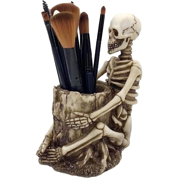 Skull Pen Holder Cup, Creative Skull Skeleton Penns Hållare Stativ Pen Cup Makeup Borsthållare