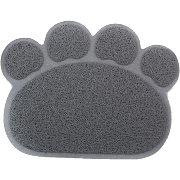 PVC Husdjur Hund Katt Valp Kattunge Skål Mat Vatten Placemat Matta Tassform (Grå)