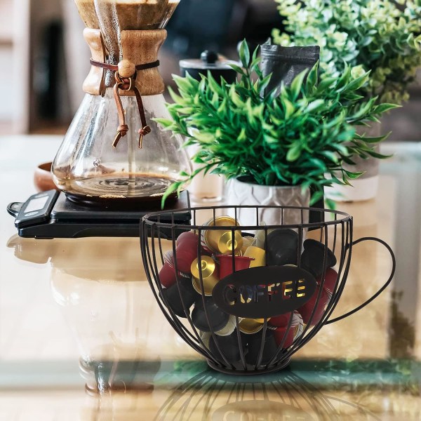 Nordisk stil jern kaffepudeholder, kaffepude opbevaringskop, kaffepude opbevaringskurv til tæller kaffepude opbevaringsholder kaffetilbehør, sort