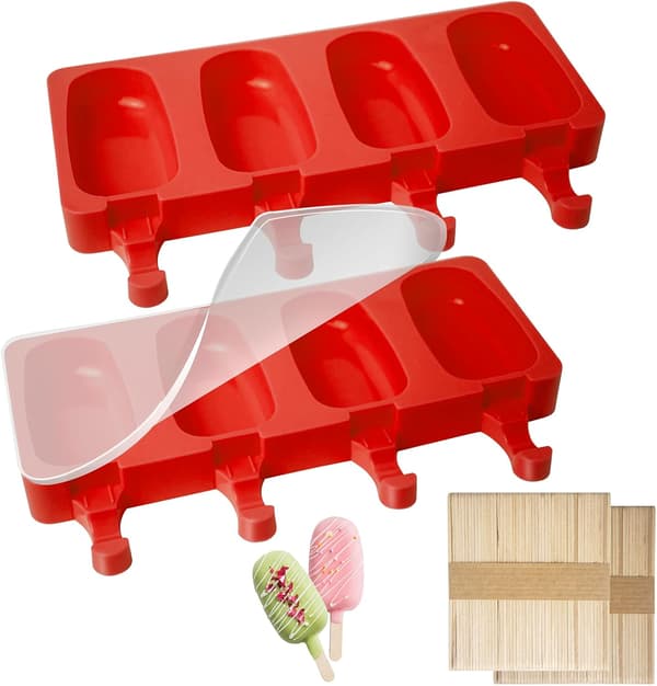 2 stk. isform med pinde, non-stick forme, silikone isform med låg, 100 pinde og 100 ispinde poser