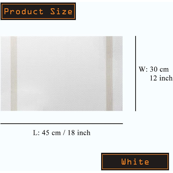 Lyxiga eleganta placemats, placemats set om 6 halkfria tvättbara bordsmattor för hem/matsal dekoration (vit)