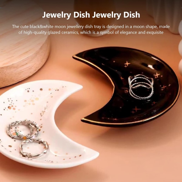 Måneformet smykkeskrin, smykkeskål i keramikk, pyntegjenstand for oppbevaring av småting og tilbehør til hjemmet