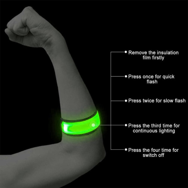 Löparljus för löpare, reflekterande löparutrustning, säkerhetsljus Uppladdningsbart LED-armband för jogging, promenader, camping utomhussporter (2-pack) Grön