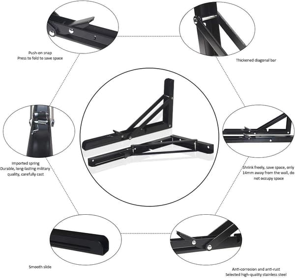 Sammenklappelig hylde i rustfrit stål - Heavy Duty Metal Foldable Shelf Bracket til trekantbord, bænk, vægophæng