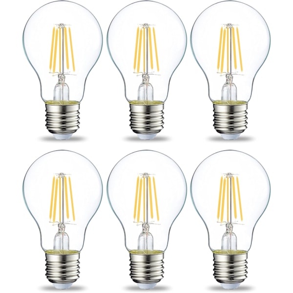 E27 Edison LED-lampa, 4W (motsvarande 40W), Klar Glödtråd, Ej Dimbar, 6-pack 2W