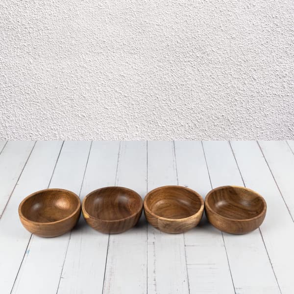 Acacia Trä Fruktskål Mat Serveringsfat Matsalsdekor Absolut Vacker med Ditt Kök (Set om 4) (10X6CM)