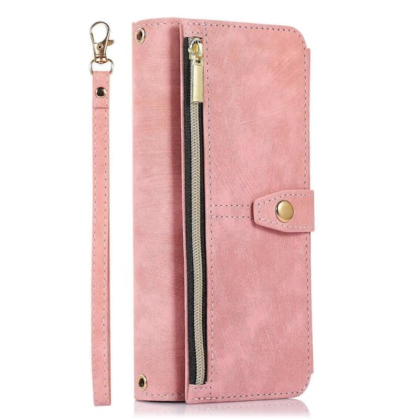 Etui til Samsung Galaxy S23, glidelås, flip, lær, roségull