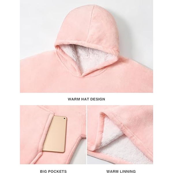Sherpa Sweatshirt Hoodie Bærbar Fleece Hoodie Tæppe Kvinders One Size Termisk Hoodie med Frontlomme