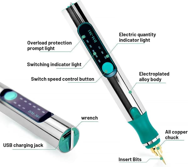 USB genopladelig mini gravering pen, gravering værktøjssæt