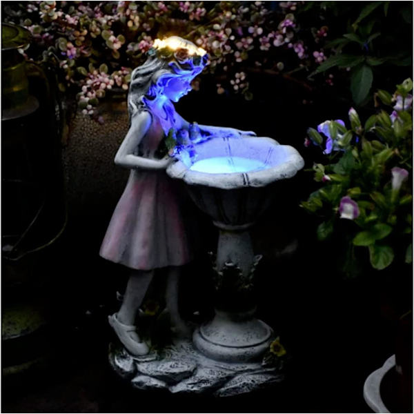 Solcellelykt Hagepynt Fe Figur Resin Figur Statue Skulptur Dekor