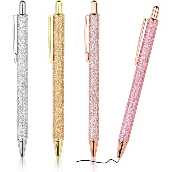 4 st kulspetspennor, bekväma skrivpennor, metall indragbara Pretty Journaling pennor, svart bläck Medium Point 1,0 mm presentpennor