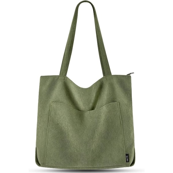 Cordfløjls Tote Bag til kvinder Stor skuldertaske med lynlås og lommer til college skole arbejde rejser shopping