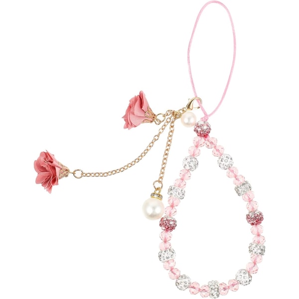 Mobilremmar Creative Crystal Flower Pendant Charm Halkfri telefonsnor Söt ficknyckelring Rem rosa