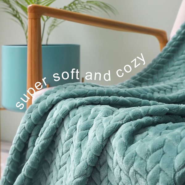 Flannel tæppe, 127x178 CM sofa tæpper, blødt jacquard vævet blade mønster tæpper til sofa, celadon tæppe