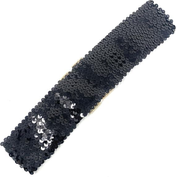 Paljettbälte för kvinnor med elastisk stretch och guldfärgat spänne, midjebandskorsett, svart Black