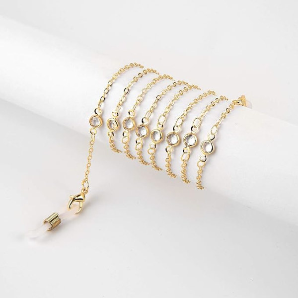 Glasögonkedja för kvinnor, transparent zirkon, solglasögonkedja, glasögonhållare, glasögonhalsband Gold