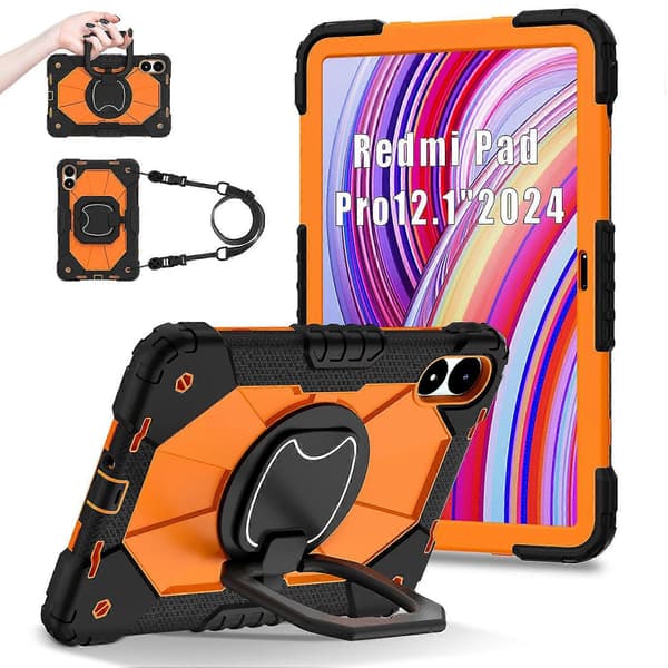 Til Xiaomi Redmi Pad Pro 5G/Pad Pro/Poco Pad 4G Støtteben Etui Silikone+PC Tablet Cover - Sort/Orange