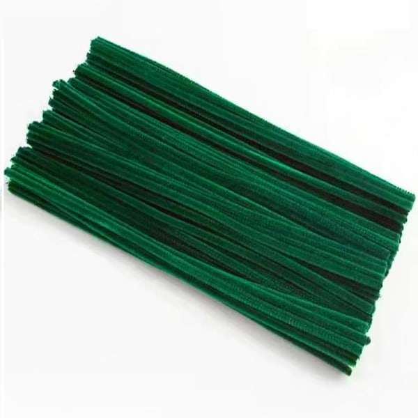 100 Stykker Pipetips, Chenilletråd 6mm x 30cm, Pipetips for Håndverk DIY Håndverksprosjekter Chenilletråd Dark green
