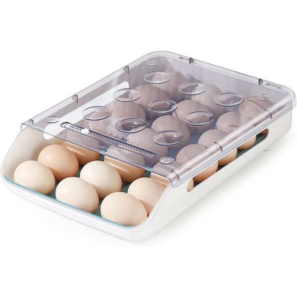 Stapelbar äggförvaringslåda Äggbehållare i plast Kylskåp Äggförvaring med lock Auto Scroll Äggbehållare för köksskåp Bänkskivor (blå)