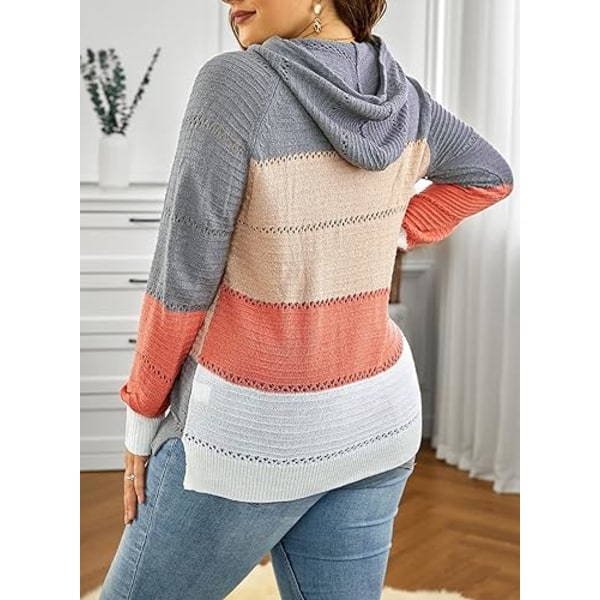 Womens Striped Color Block Hoodies Fashion V Neck Knit Sweater Pullovers grey XL