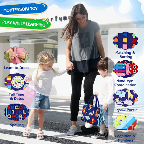 Aktivitetsbrett for småbarn, leketøy for 1-4 år, sensorisk, spenne, leketøy for læring, finmotorikk, gave til jenter, gutter, reise, fly, bil