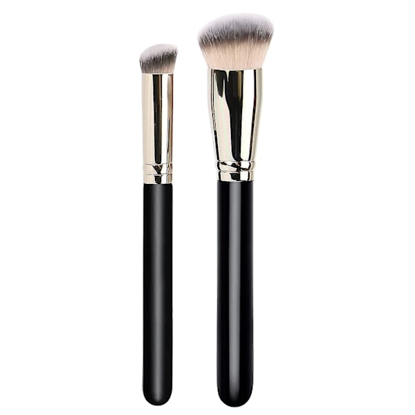 2-pak Foundationsbørste med rund skrå makeupbørste og mini vinklet concealerbørste, flad top næsekonturbørste perfekt