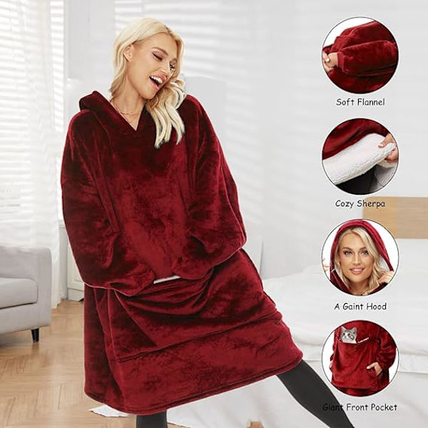 Tæppe Sweatshirt, Oversized Hoodie Bærbar Tæppe, Blød Varm Komfortabel Kæmpe Frontlomme til Mænd Kvinder Teenagere Venner