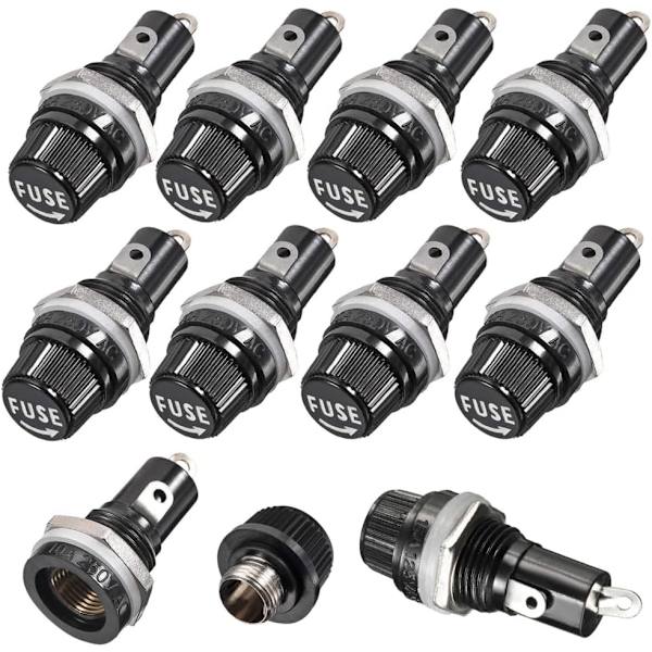 10 stk. 5 x 20 mm sikringsholder AC 10A 250V sort skruehætte sikringsholder, panelmonteret skruehætte sikringsholder