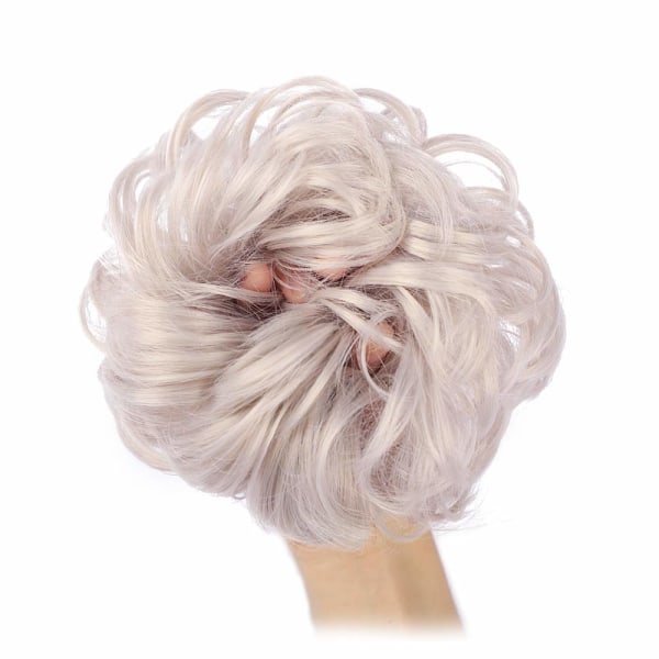 1 st Messy Hair Bun Hair Scrunchies Extension Curly Wavy Messy Syntetisk Chignon för kvinnor Updo Hairpiece Silver Grey