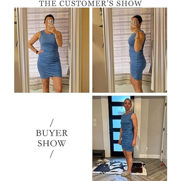 Kvinder Casual Kjole Rund Hals Rynket Sommer Ærmeløs Tank Bodycon Skjorte Korte Minikjoler Blue M