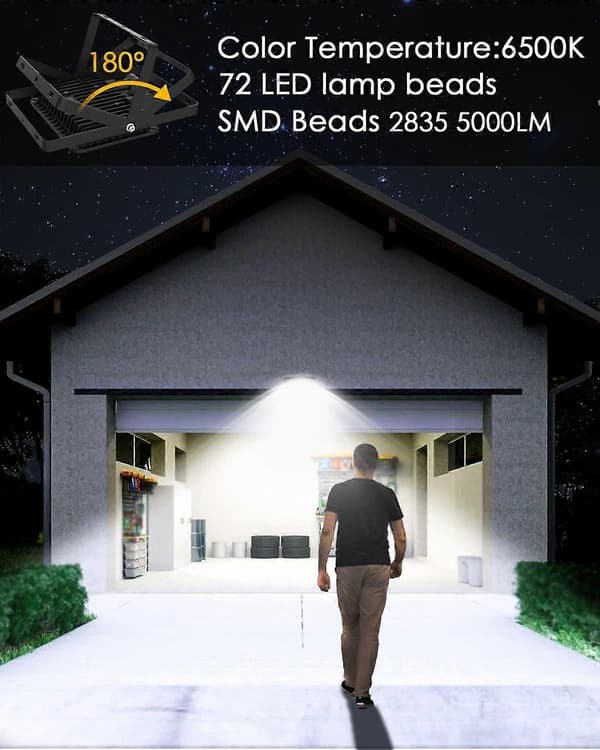 50W LED-strålkastare med rörelsesensor, LED-spotlight, IP66 Vattentät, 6500K Kallvit [Energiklass A+++]
