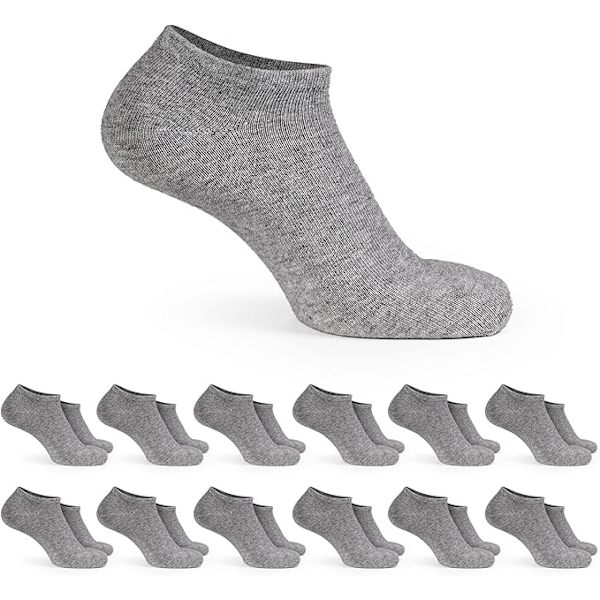 12 par bomullssneakersockar, unisex Grey