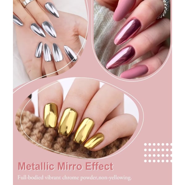 6 askar roséguldfärgat nagelpulver, blank metallisk spegeleffekt, nagellack med glitter nagellacksmanikyr