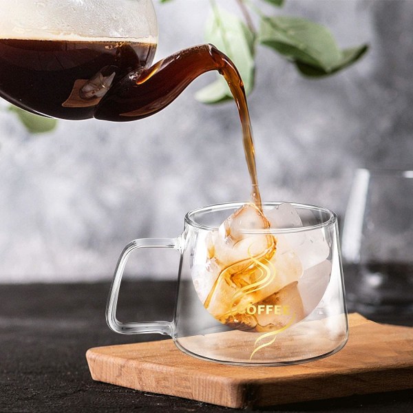 Dubbelväggig kaffemugg 200 ml, set med 2 kaffekoppar med handtag, handgjort isolerat borosilikatglas, diskmaskinsäker och värmebeständig, idealisk mugg