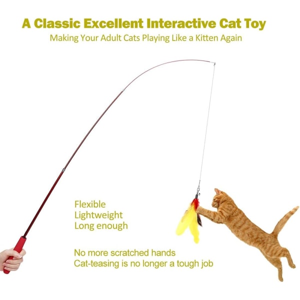 2 delar infällbara kattleksaker & 9 delar kattfjäderleksaker Trailerpåfyllning, interaktiv kattleksakspinne Kattungeleksaker Play Chase Motion