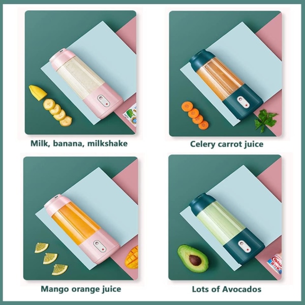 USB bærbar elektrisk juicer, 300 ml mini mad milkshake multifunktionel juice cup maskine, 304 rustfrit stål og abs materiale, pink