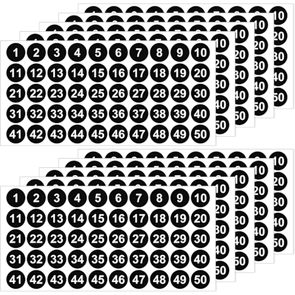 500 kpl Numero Tarrat 1-50, 10 Arkkia Vinyyli Numero Tarrat, Vedenkestäviä Tarroja, Itseliimautuvia Numeroituja Tarroja Lajitteluun