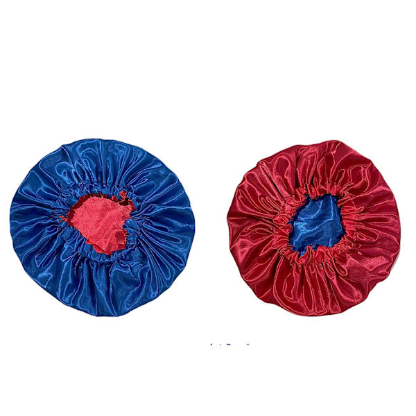 Vändbara mössor för kvinnor - Två färger siden satin mössor för alla hårtyper - Dubbel lager satin mössa 2PCS (Blå & Ros)